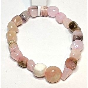Pink Opal stretch bracelet 8-10mm tumbled stones with felt pouch-NB38